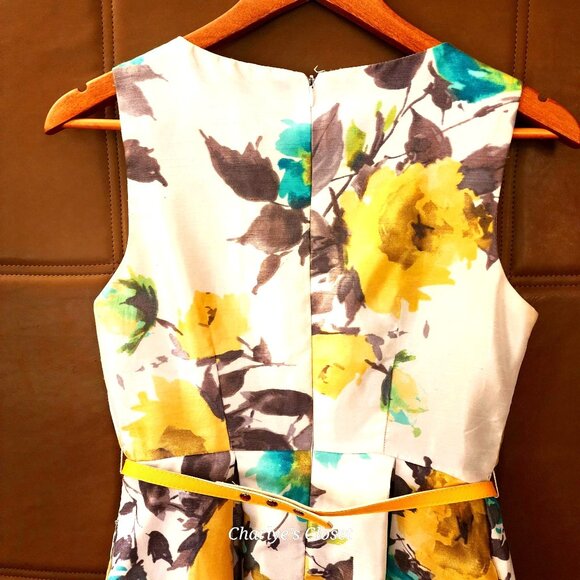 Madison Leigh Petites Floral Classic Sleeveless Tea Length Garden Party Dress 6P - Picture 7 of 10